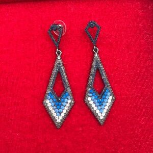 Elegant Blue and Silver Geometric Earrings